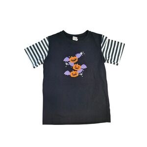 Ricrac Ruffles‎ Halloween Shirt Kid's Size 8 Bat Pumpkin Black Stripe Sleeve